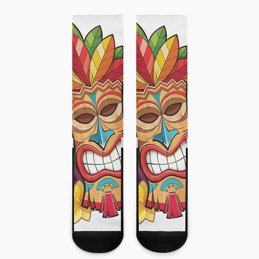 Hawaiian Tiki Print Crew Socks