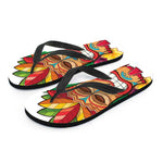 Hawaiian Tiki Print Flip Flops