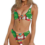 Hawaiian Tiki Print Front Bow Tie Bikini
