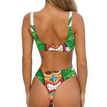 Hawaiian Tiki Print Front Bow Tie Bikini