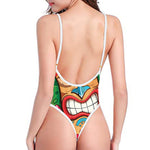 Hawaiian Tiki Print High Cut One Piece Swimsuit