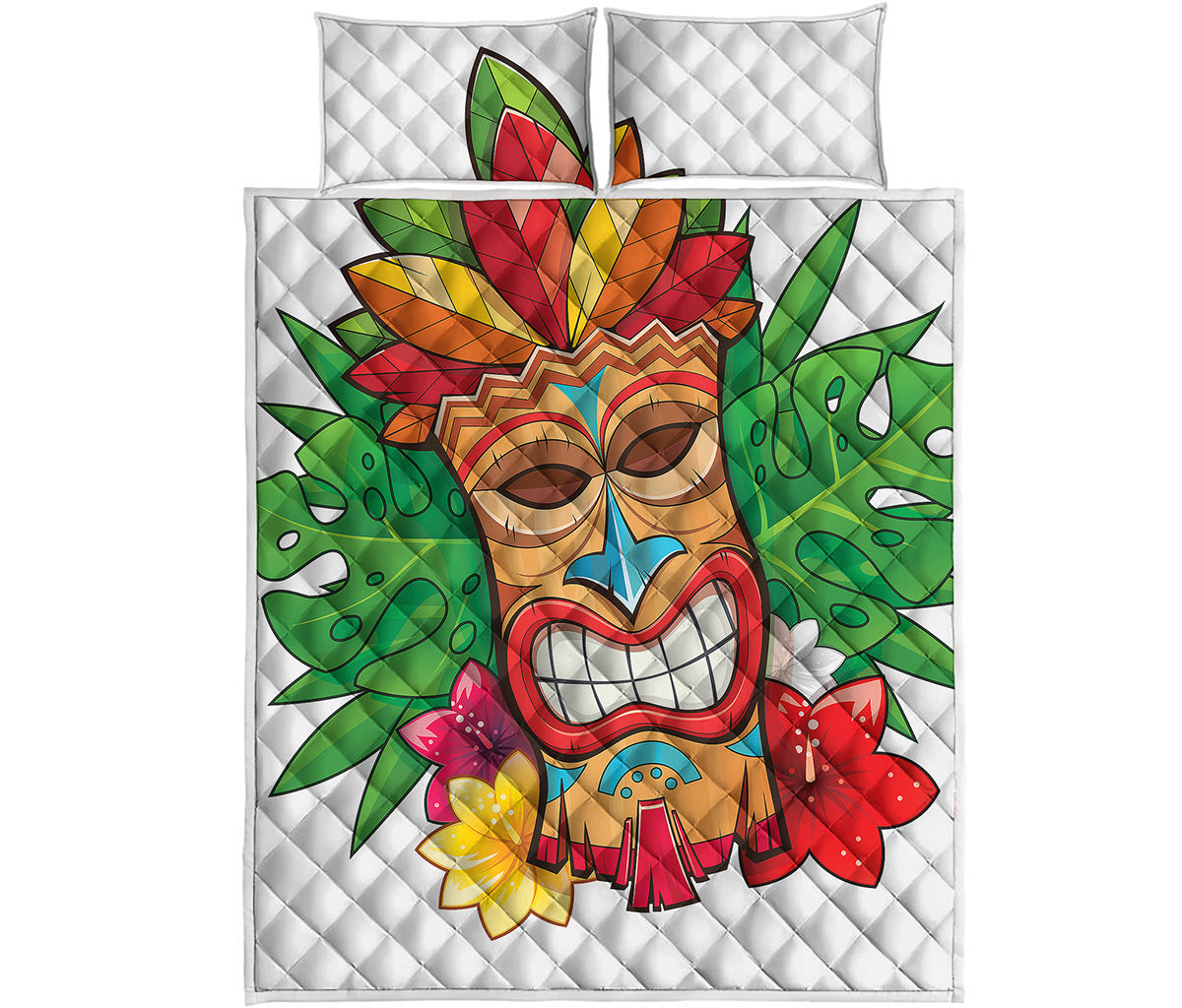 Hawaiian Tiki Print Quilt Bed Set