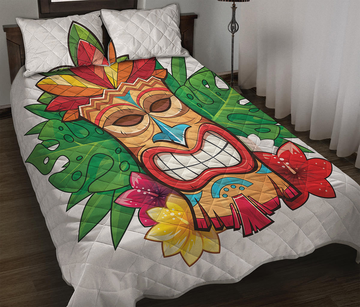 Hawaiian Tiki Print Quilt Bed Set