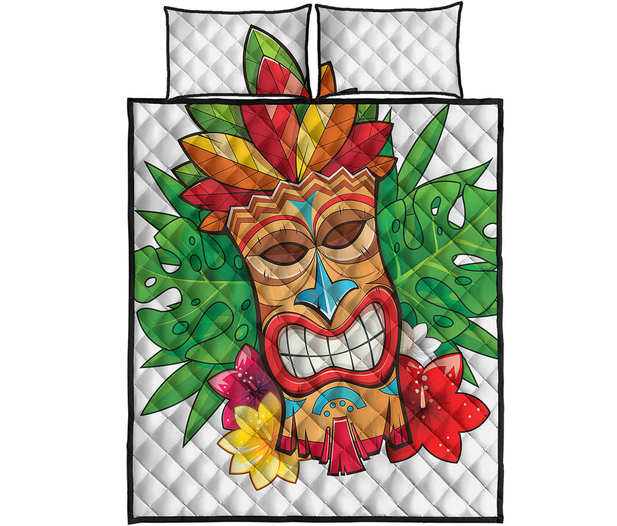 Hawaiian Tiki Print Quilt Bed Set