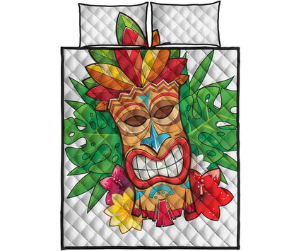 Hawaiian Tiki Print Quilt Bed Set