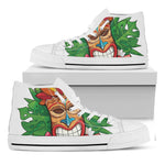 Hawaiian Tiki Print White High Top Shoes