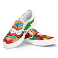Hawaiian Tiki Print White Slip On Sneakers