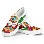 Hawaiian Tiki Print White Slip On Shoes