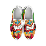 Hawaiian Tiki Print White Slip On Shoes