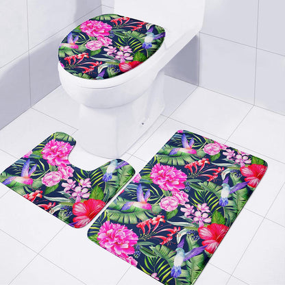 Hawaiian Tropical Birds Pattern Print 3 Piece Bath Mat Set