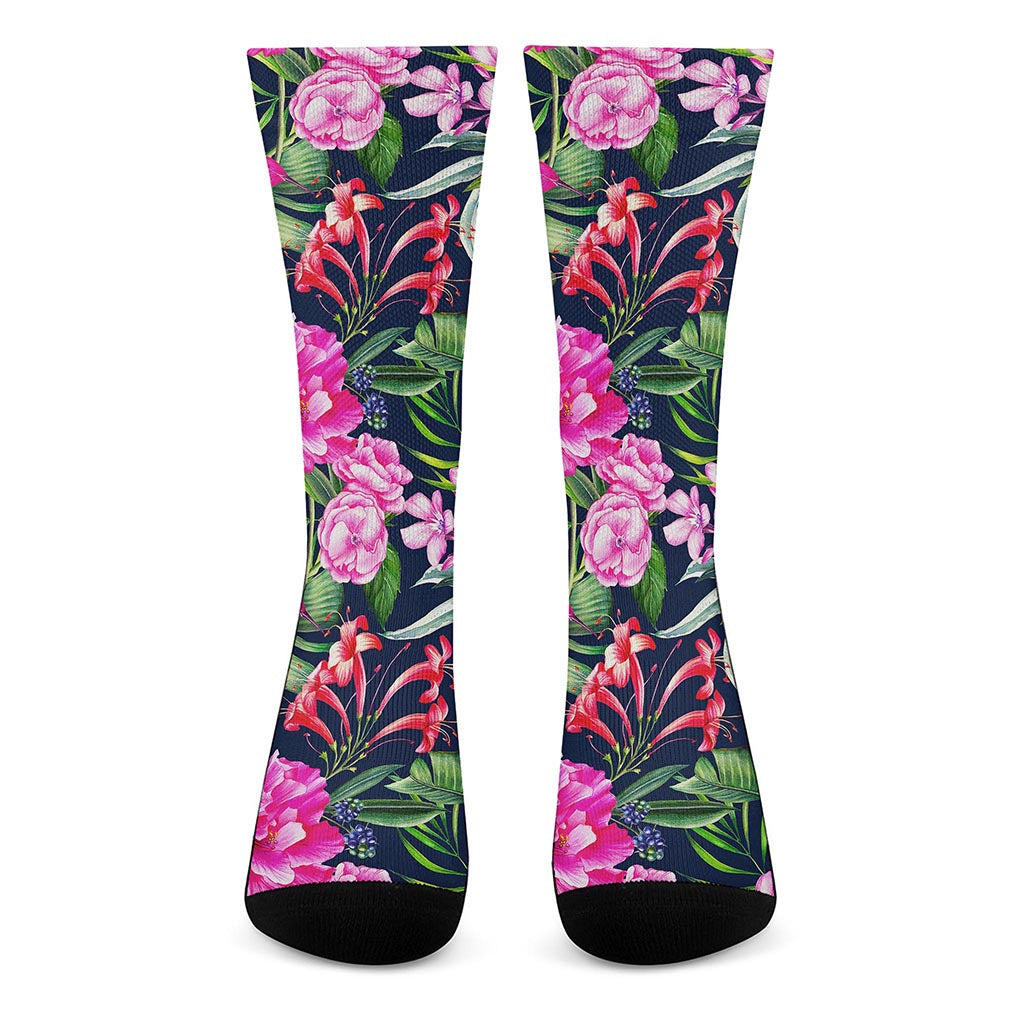 Hawaiian Tropical Birds Pattern Print Crew Socks