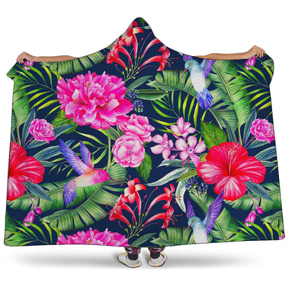 Hawaiian Tropical Birds Pattern Print Hooded Blanket