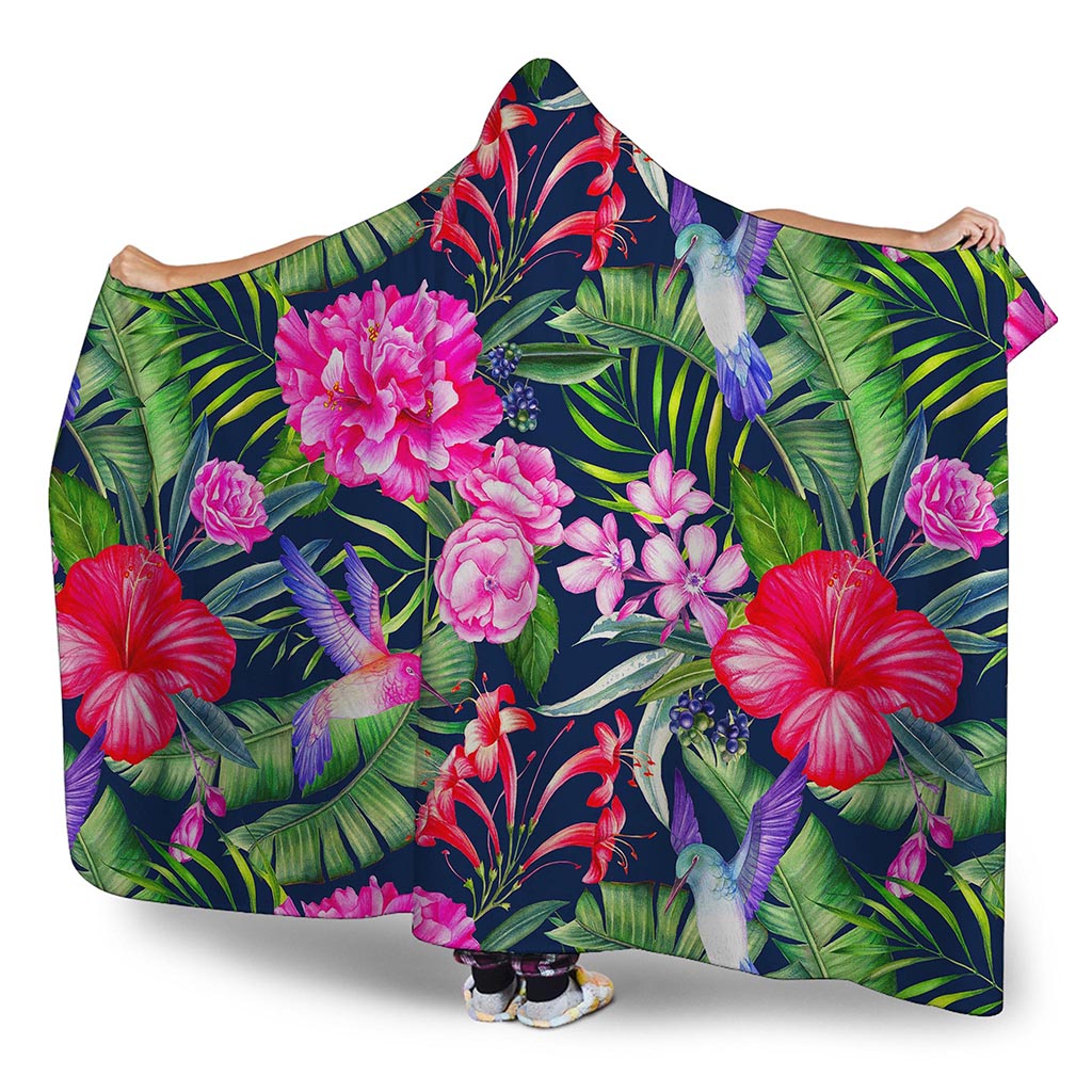 Hawaiian Tropical Birds Pattern Print Hooded Blanket
