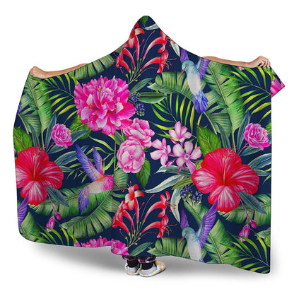 Hawaiian Tropical Birds Pattern Print Hooded Blanket