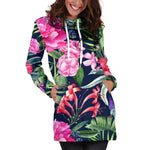 Hawaiian Tropical Birds Pattern Print Hoodie Dress GearFrost