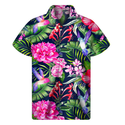 Hawaiian Tropical Birds Pattern Print Men's Short Sleeve Shirt