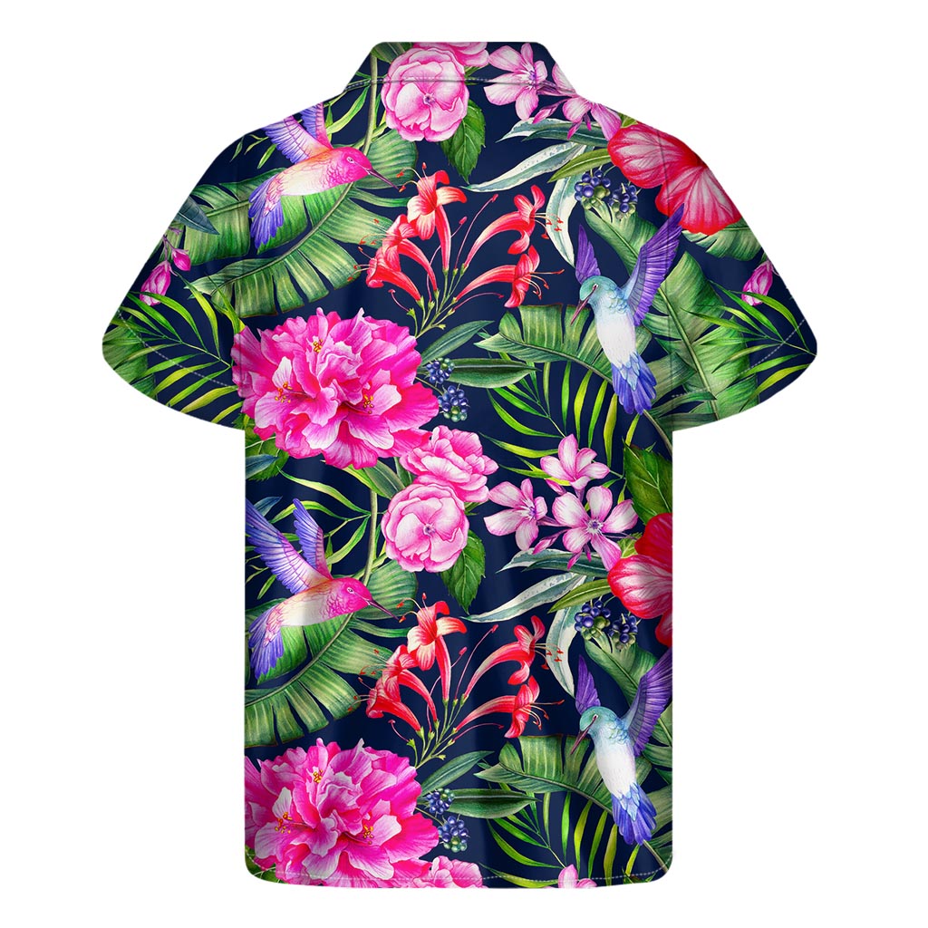 Hawaiian Tropical Birds Pattern Print Men's Short Sleeve Shirt