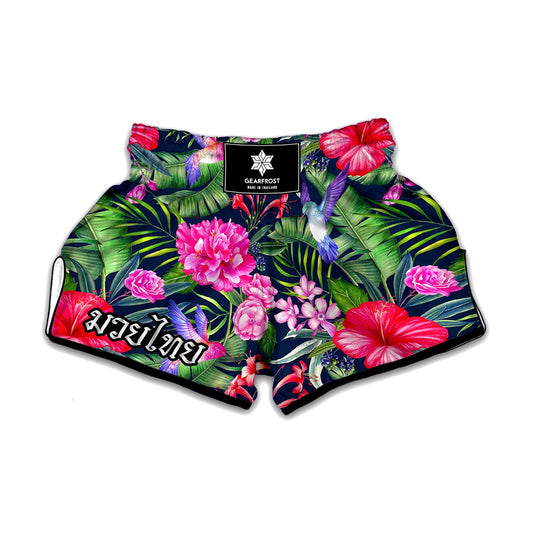 Hawaiian Tropical Birds Pattern Print Muay Thai Boxing Shorts