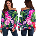 Hawaiian Tropical Birds Pattern Print Off The Shoulder Sweatshirt