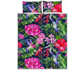 Hawaiian Tropical Birds Pattern Print Quilt Bed Set
