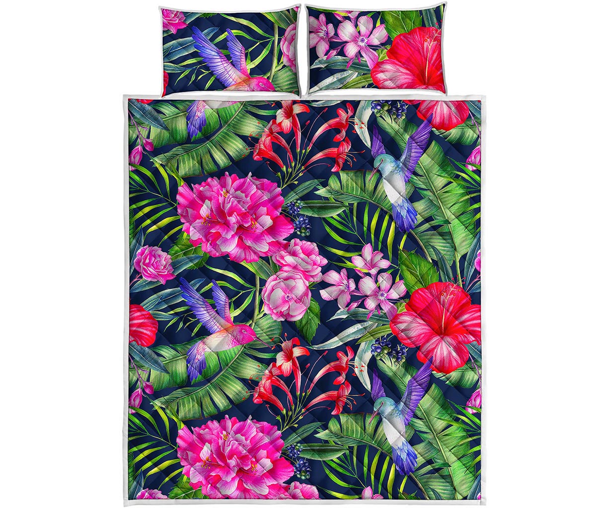 Hawaiian Tropical Birds Pattern Print Quilt Bed Set