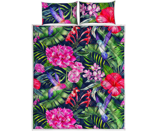 Hawaiian Tropical Birds Pattern Print Quilt Bed Set
