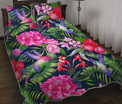 Hawaiian Tropical Birds Pattern Print Quilt Bed Set