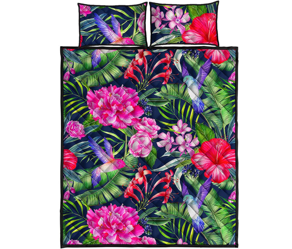 Hawaiian Tropical Birds Pattern Print Quilt Bed Set