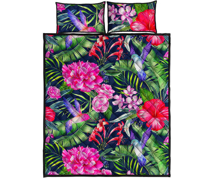 Hawaiian Tropical Birds Pattern Print Quilt Bed Set