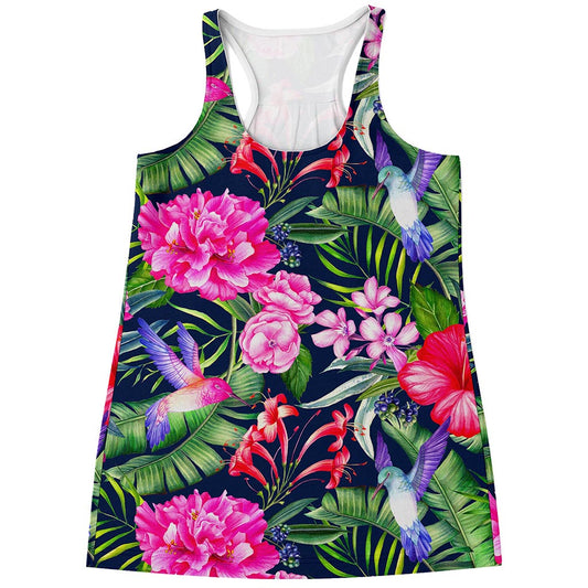 Hawaiian Tropical Birds Pattern Print Women's Racerback Tank Top
