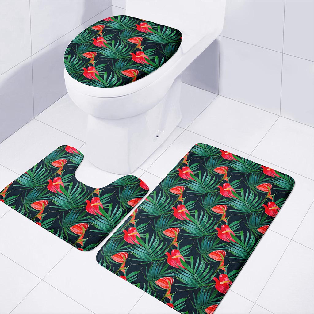 Hawaiian Tropical Flowers Pattern Print 3 Piece Bath Mat Set