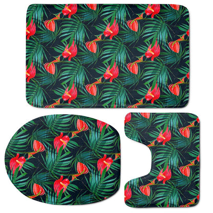 Hawaiian Tropical Flowers Pattern Print 3 Piece Bath Mat Set