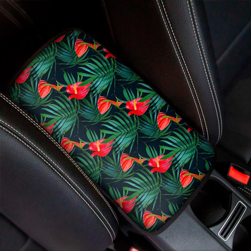 Hawaiian Tropical Flowers Pattern Print Car Center Console Cover