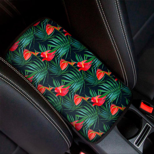 Hawaiian Tropical Flowers Pattern Print Car Center Console Cover