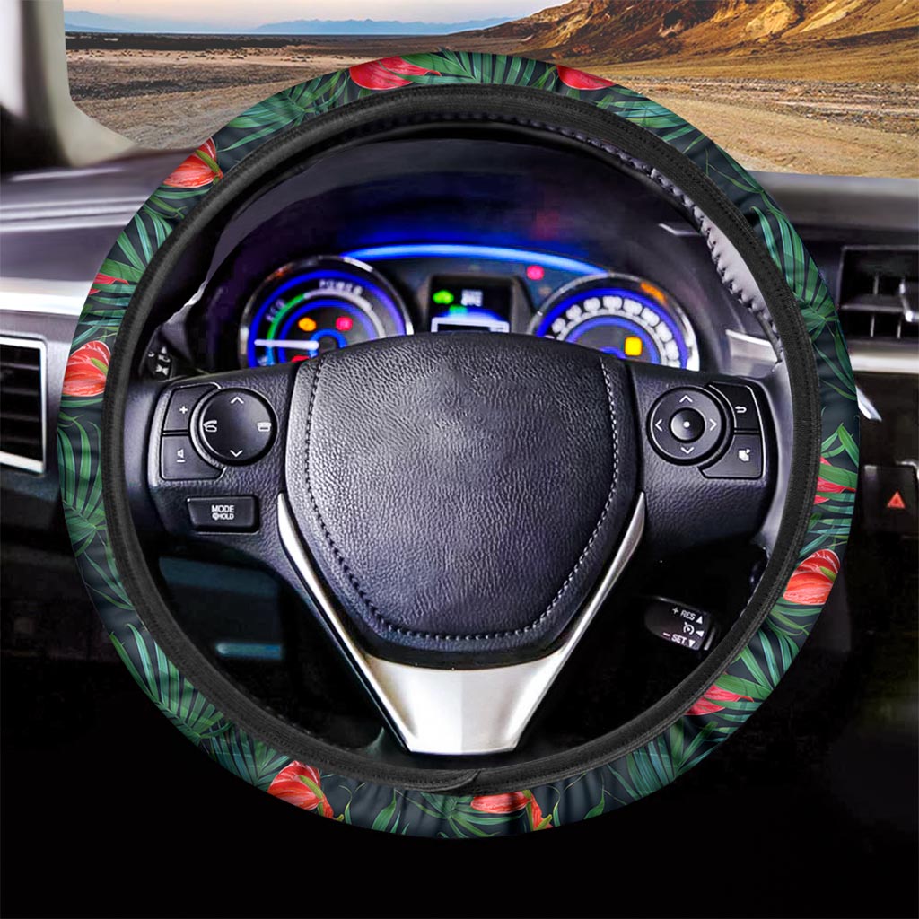 Hawaiian Tropical Flowers Pattern Print Car Steering Wheel Cover