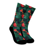 Hawaiian Tropical Flowers Pattern Print Crew Socks