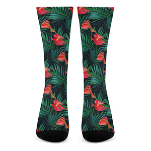 Hawaiian Tropical Flowers Pattern Print Crew Socks