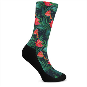 Hawaiian Tropical Flowers Pattern Print Crew Socks