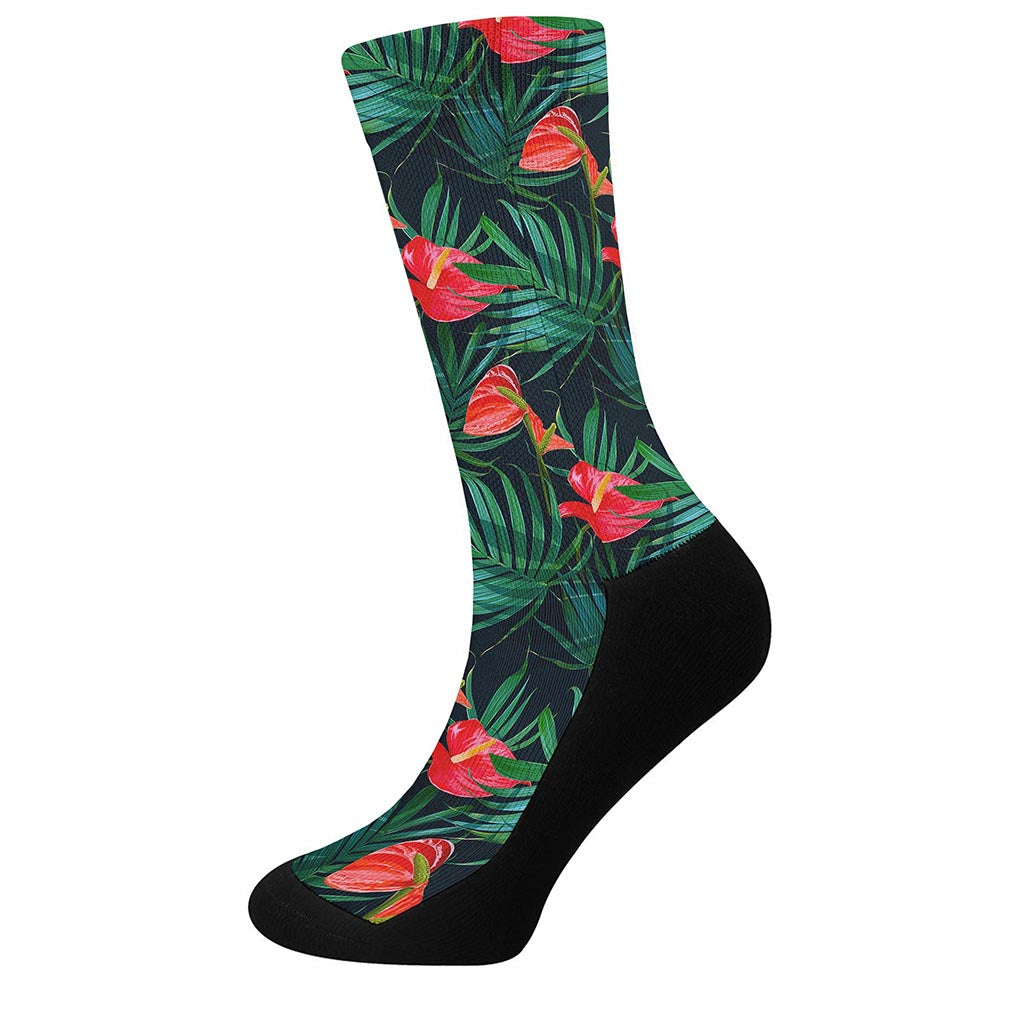 Hawaiian Tropical Flowers Pattern Print Crew Socks