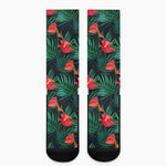 Hawaiian Tropical Flowers Pattern Print Crew Socks