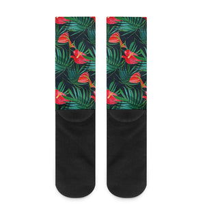 Hawaiian Tropical Flowers Pattern Print Crew Socks