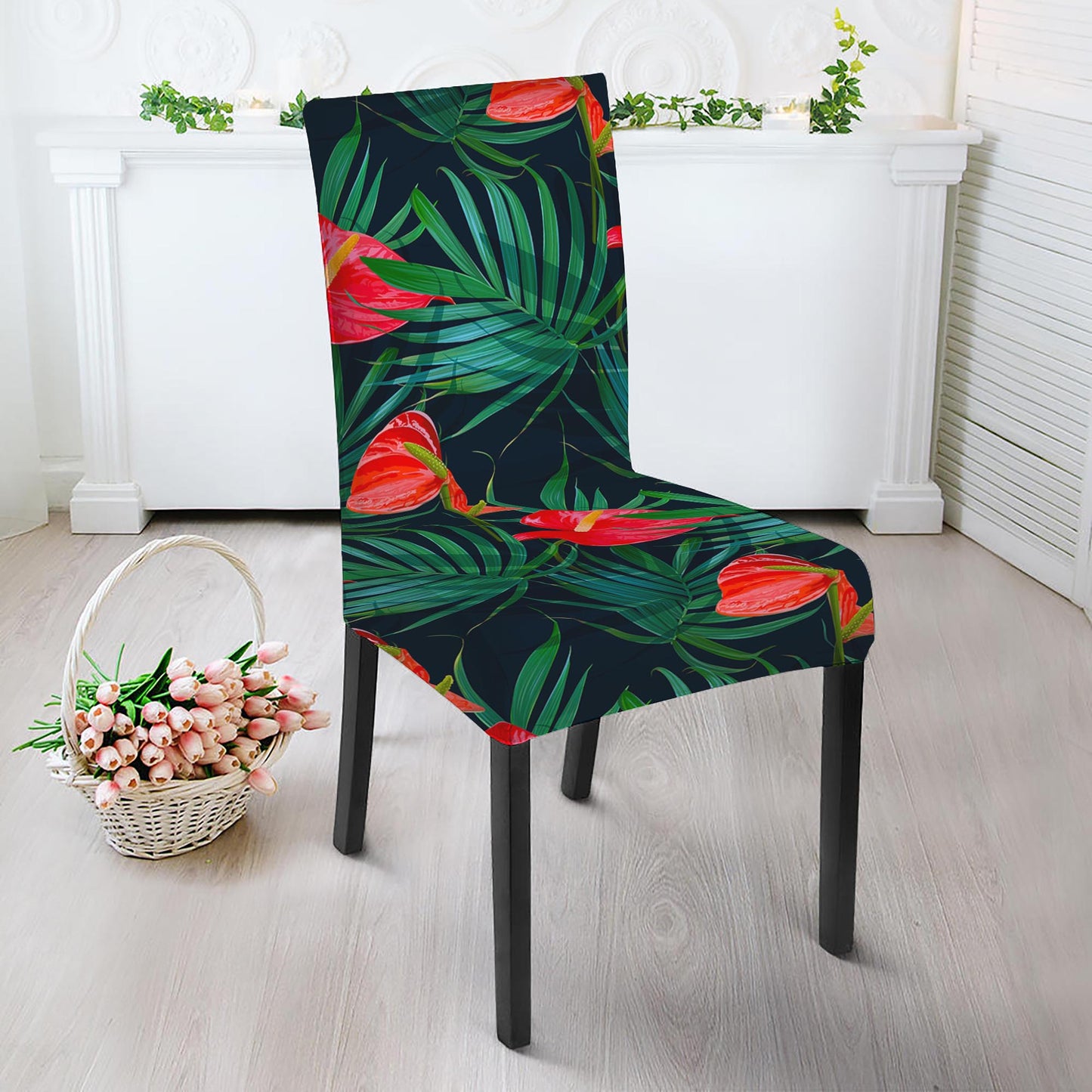 Hawaiian Tropical Flowers Pattern Print Dining Chair Slipcover