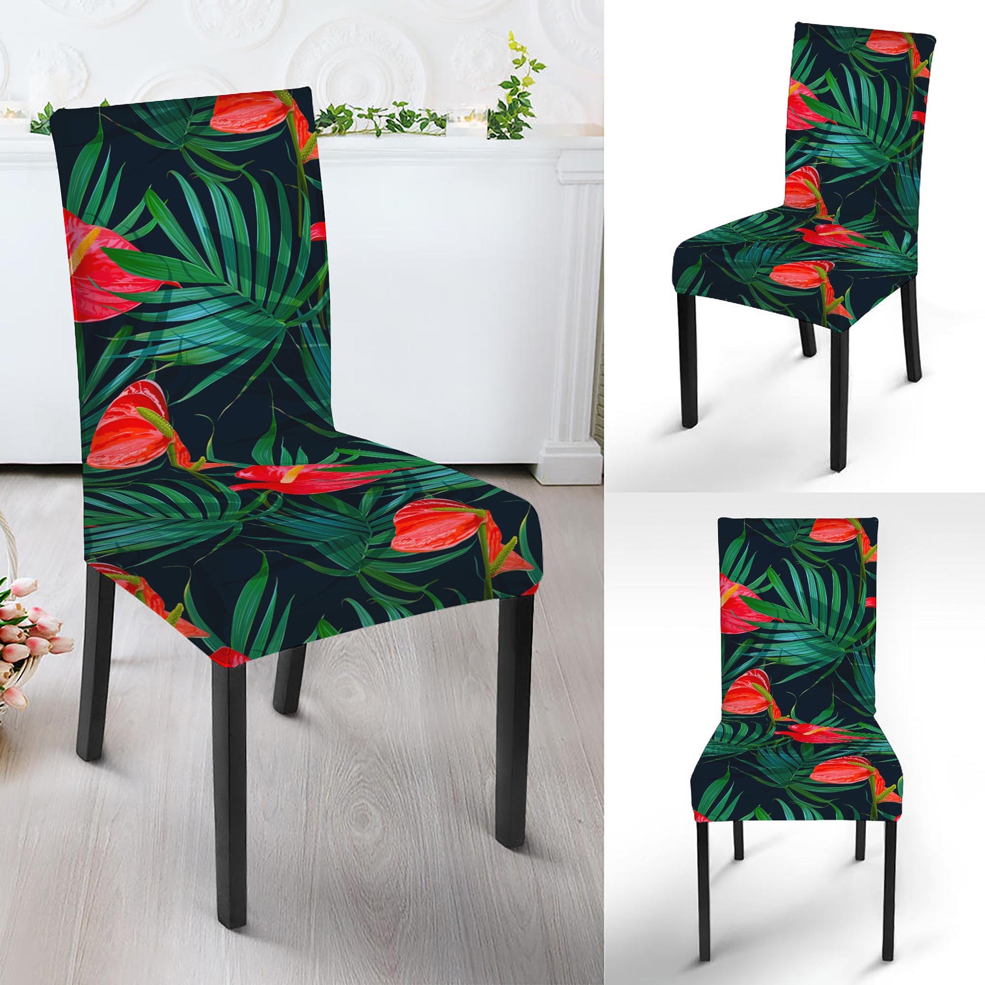 Hawaiian Tropical Flowers Pattern Print Dining Chair Slipcover