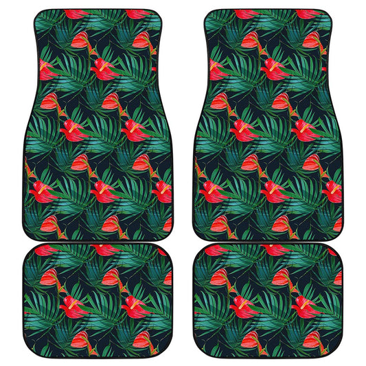 Hawaiian Tropical Flowers Pattern Print Front and Back Car Floor Mats
