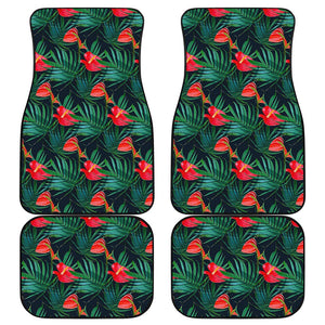 Hawaiian Tropical Flowers Pattern Print Front and Back Car Floor Mats