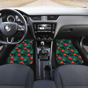 Hawaiian Tropical Flowers Pattern Print Front and Back Car Floor Mats