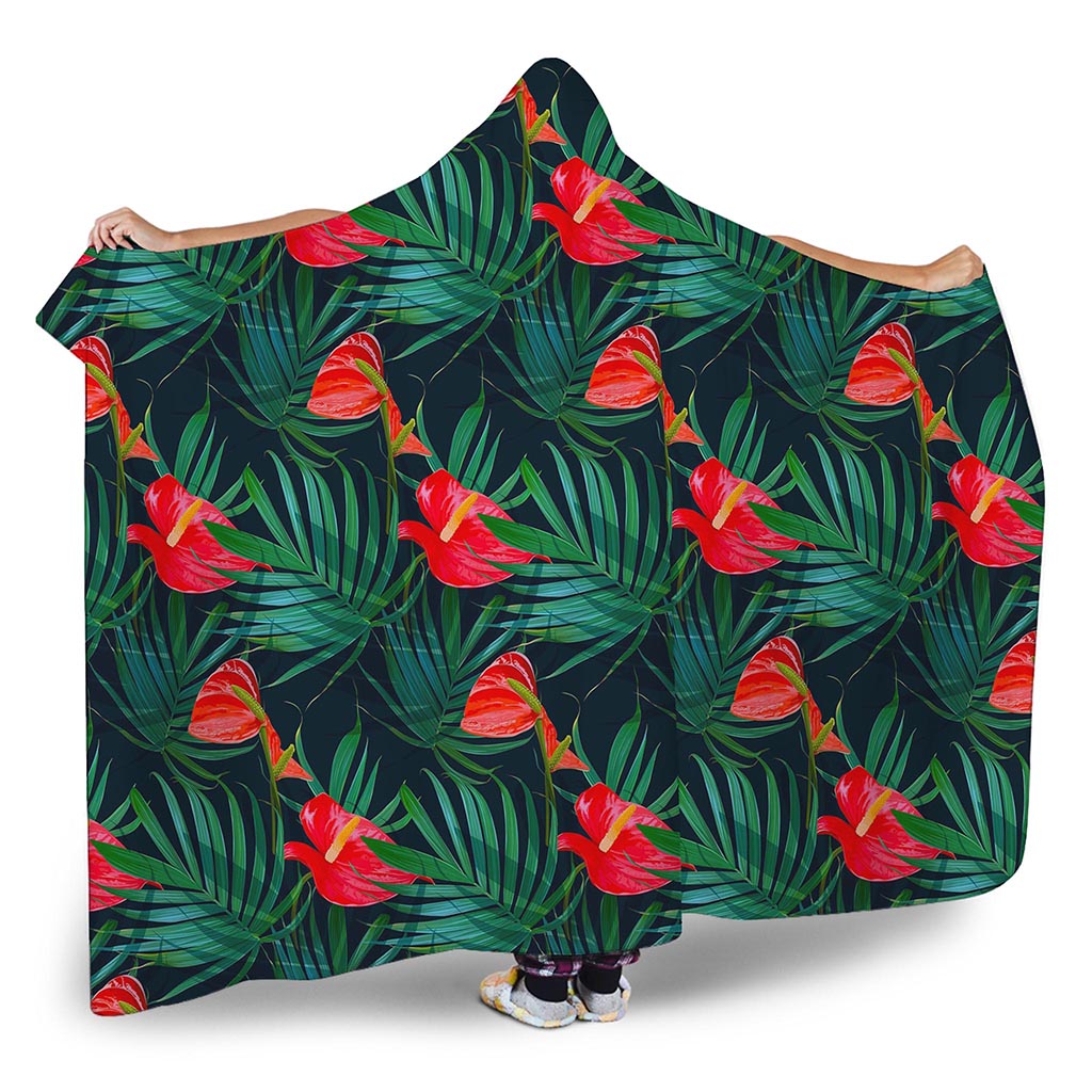 Hawaiian Tropical Flowers Pattern Print Hooded Blanket