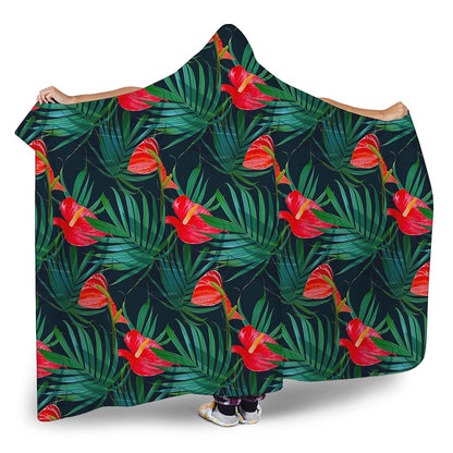 Hawaiian Tropical Flowers Pattern Print Hooded Blanket