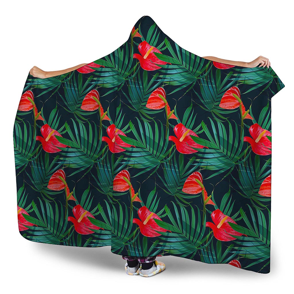 Hawaiian Tropical Flowers Pattern Print Hooded Blanket