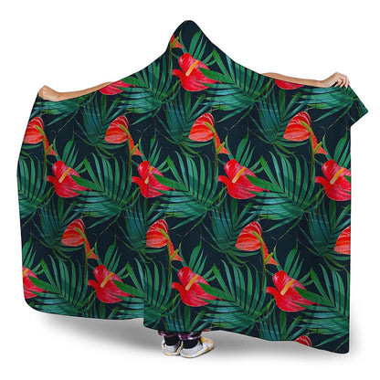 Hawaiian Tropical Flowers Pattern Print Hooded Blanket